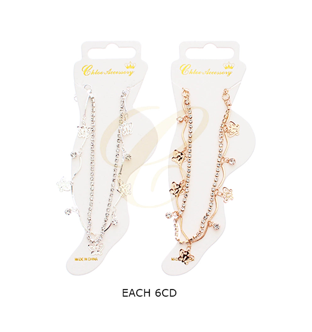 Dazzling Butterfly Charm Layered Anklet (Rose Gold/Silver)