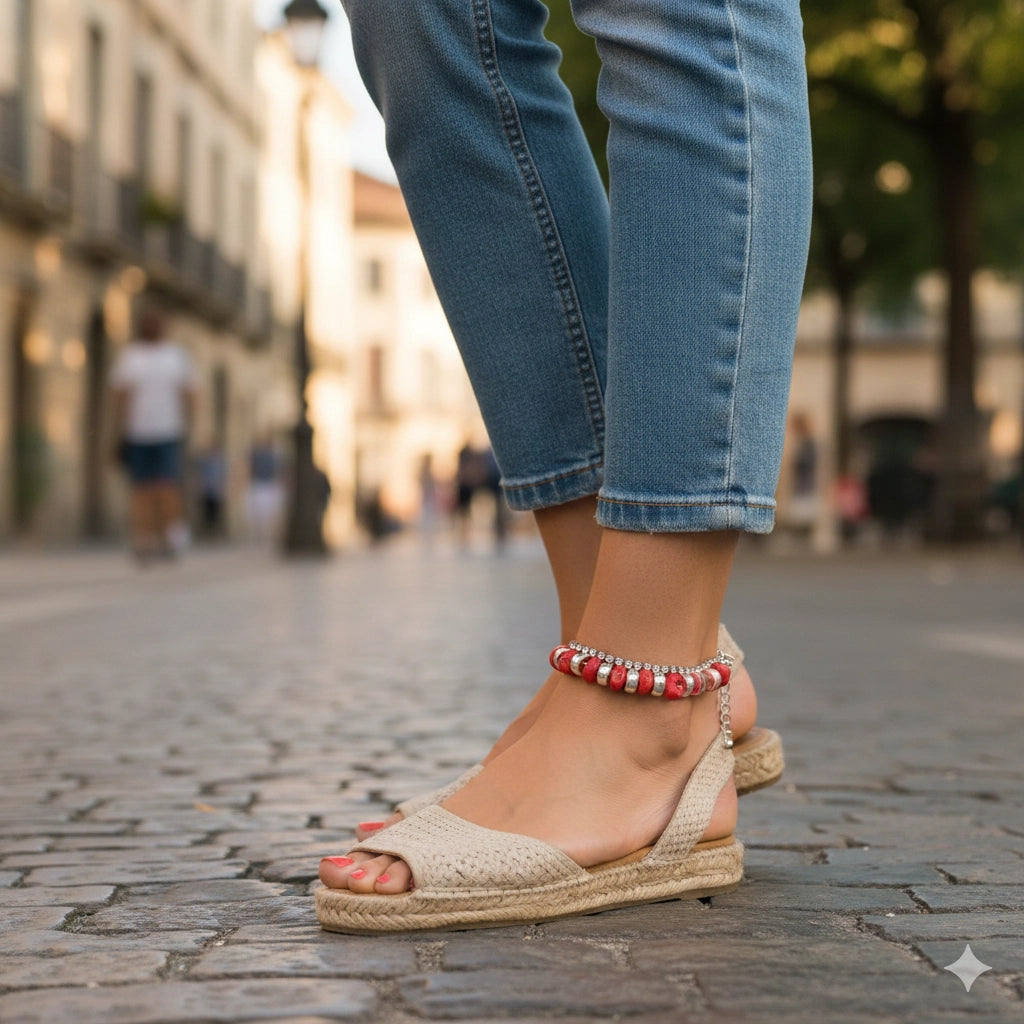 Bohemian Teardrop Beaded Anklet | Elegant Silver Chain Ankle Bracelet