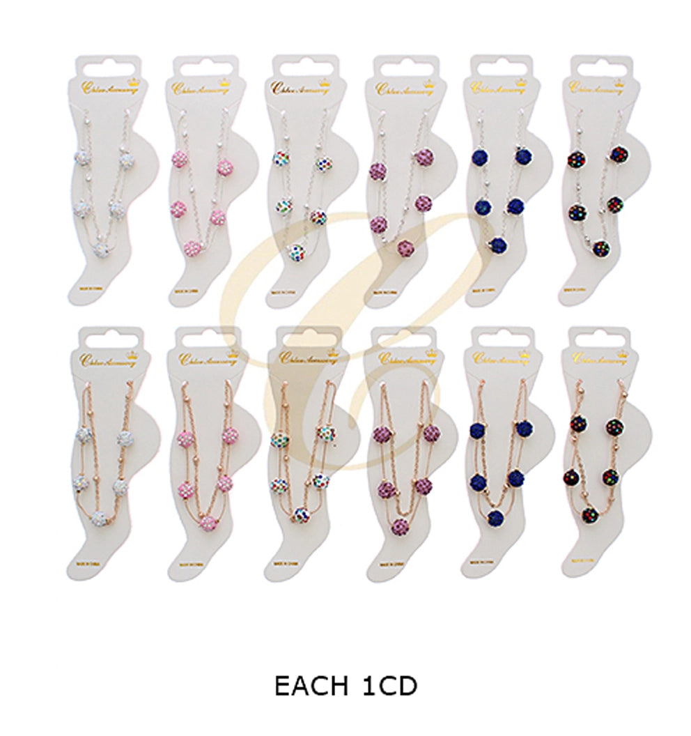 Dazzling Shamballa Bead Layered Bracelet/Anklet Set (12-Piece Assortment)