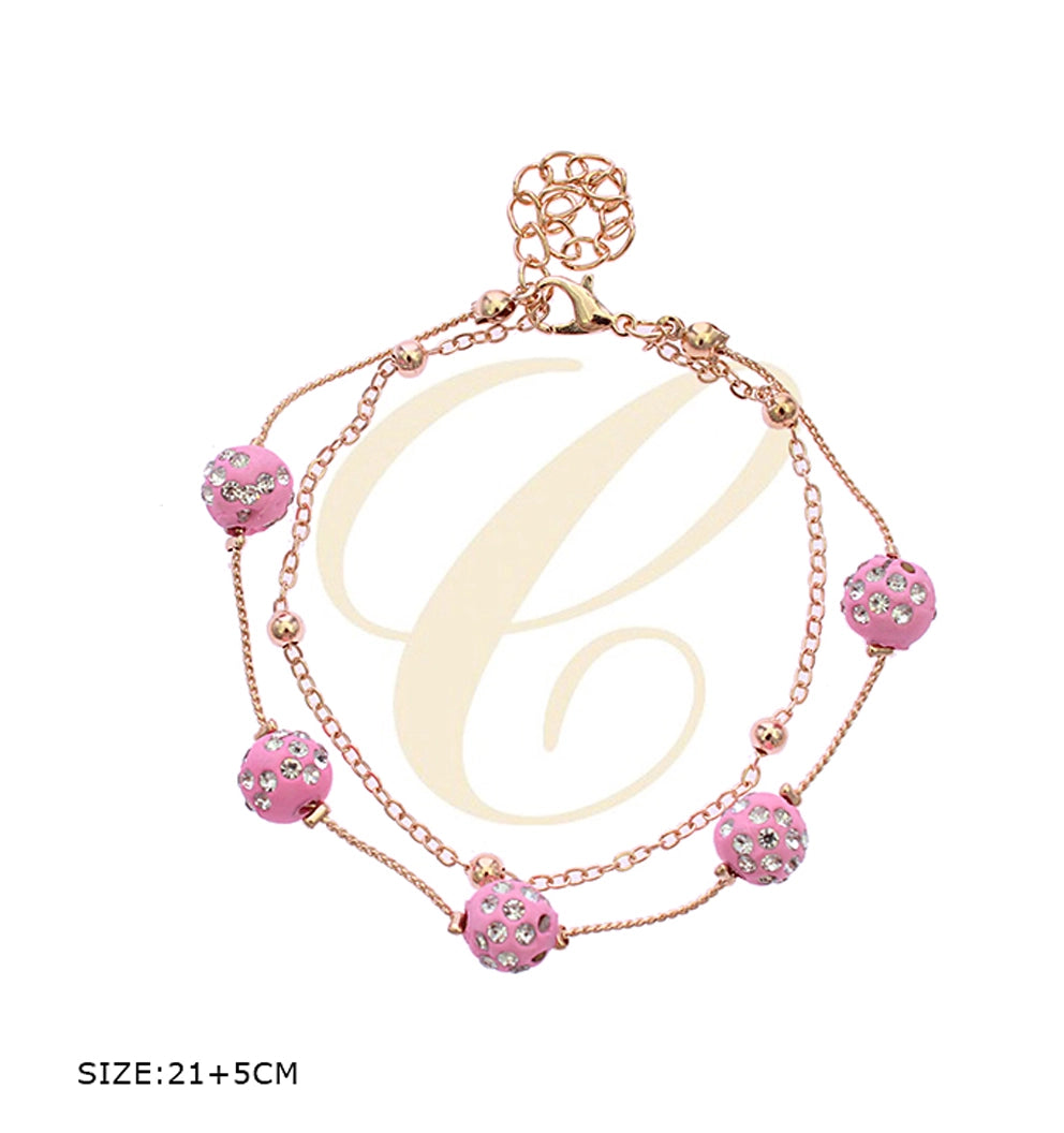 Dazzling Shamballa Bead Layered Bracelet/Anklet Set (12-Piece Assortment)