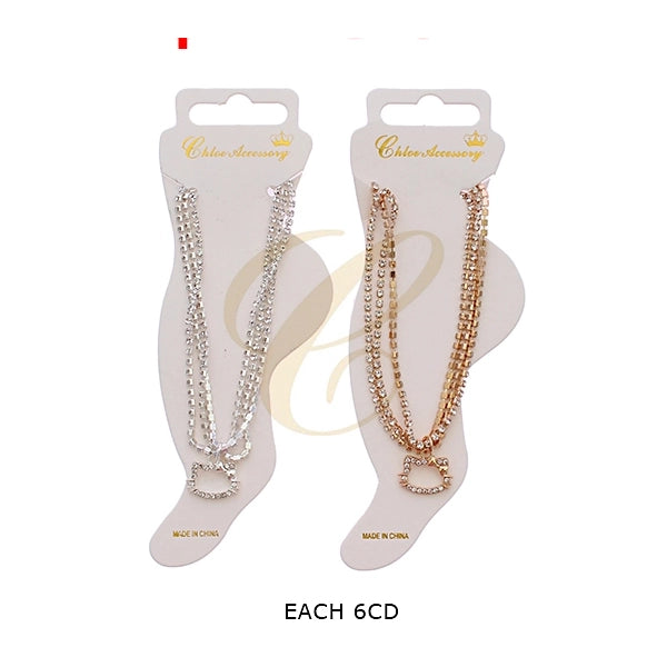 Triple-Row Rhinestone Kitty Charm Anklet (RAK-0142GS)