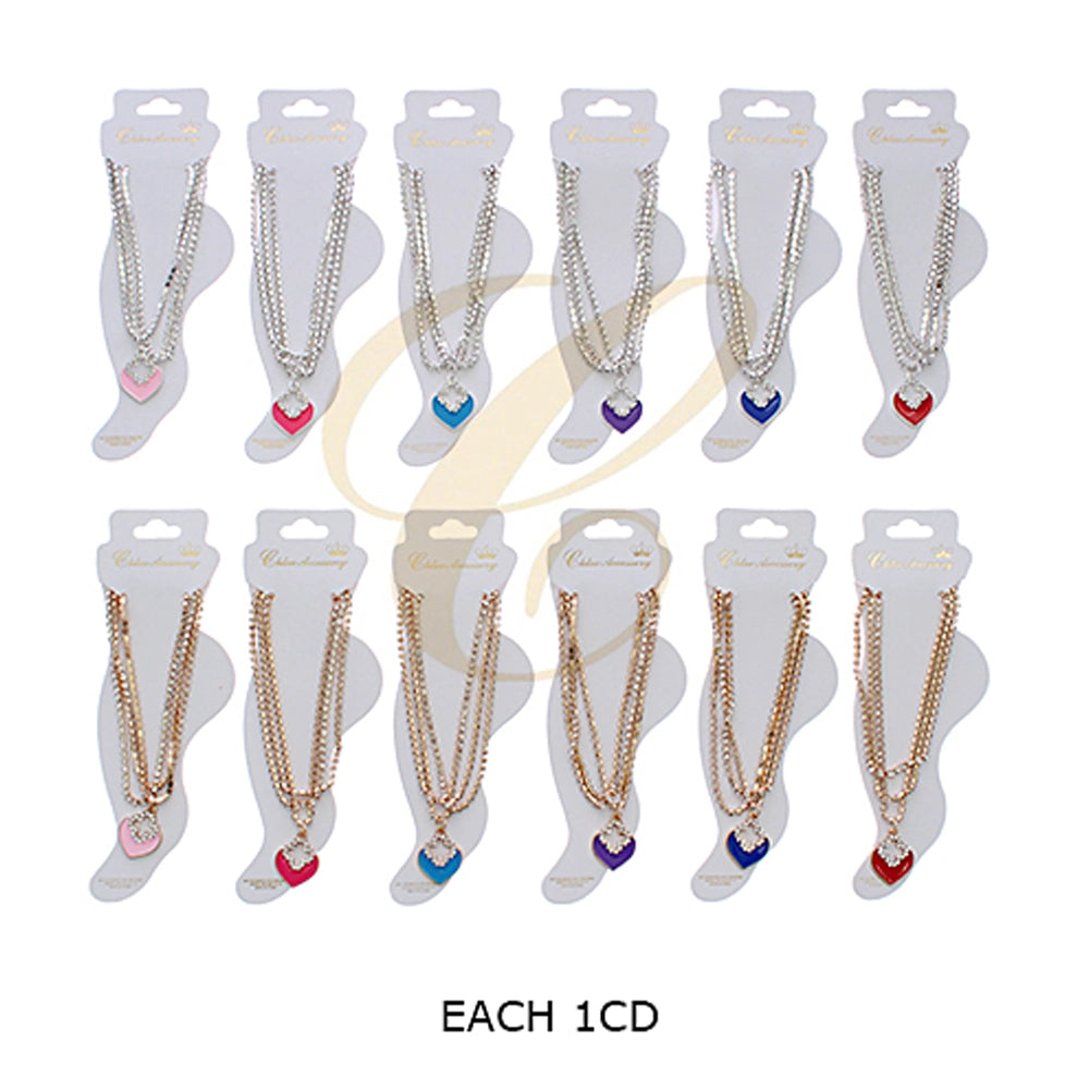 Sparkling Layered Rhinestone Ankle Bracelet with Heart Charm