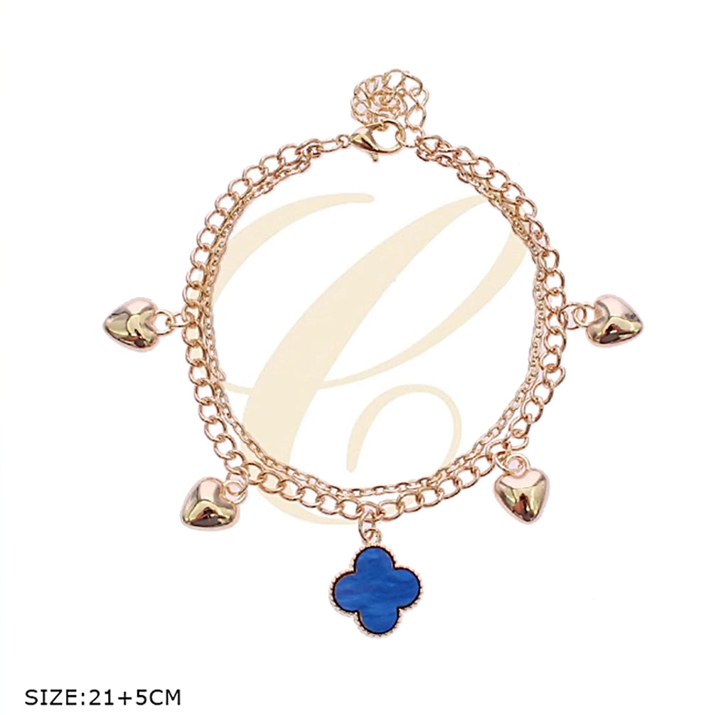 Bohemian Double-Layer Clover & Heart Charm Anklet – Gold & Silver Tone Adjustable Foot Jewelry (RAK-0150R)