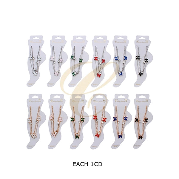Elegant Double-Layer Butterfly Charm Anklet with Crystal Accents (RAK-0152R)