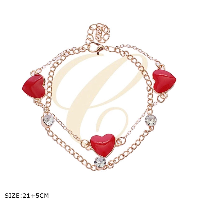 Double-Layered Heart Charm Anklet with Crystal Accents (RAK-0153R)