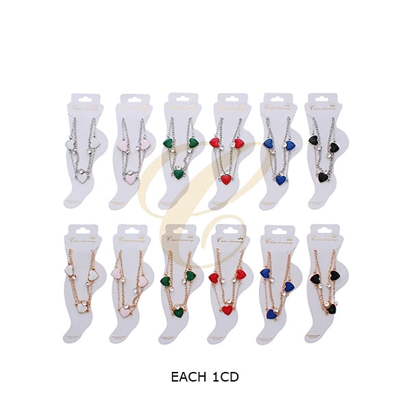 Double-Layered Heart Charm Anklet with Crystal Accents (RAK-0153R)