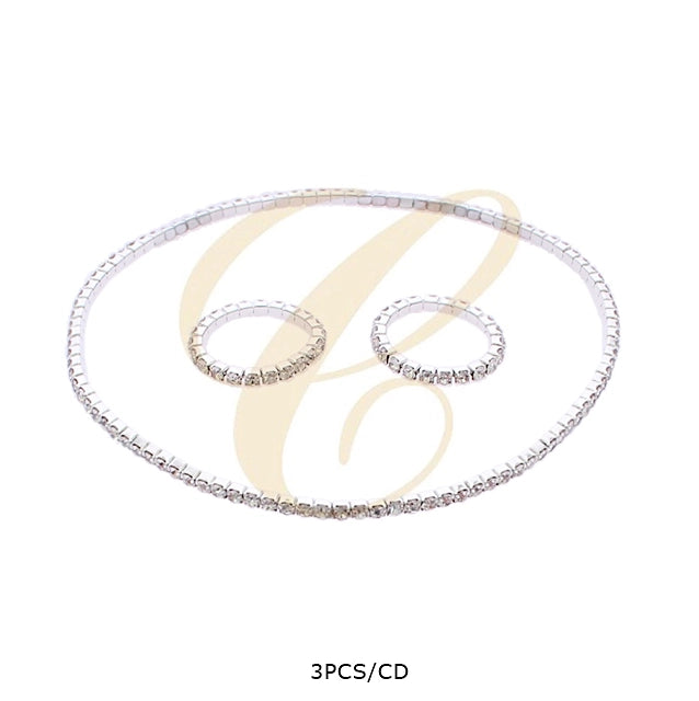 Sparkling Rhinestone Anklet & Toe Ring Set – 3-Piece Silver Tone Crystal Jewelry (RAK-0154SC)
