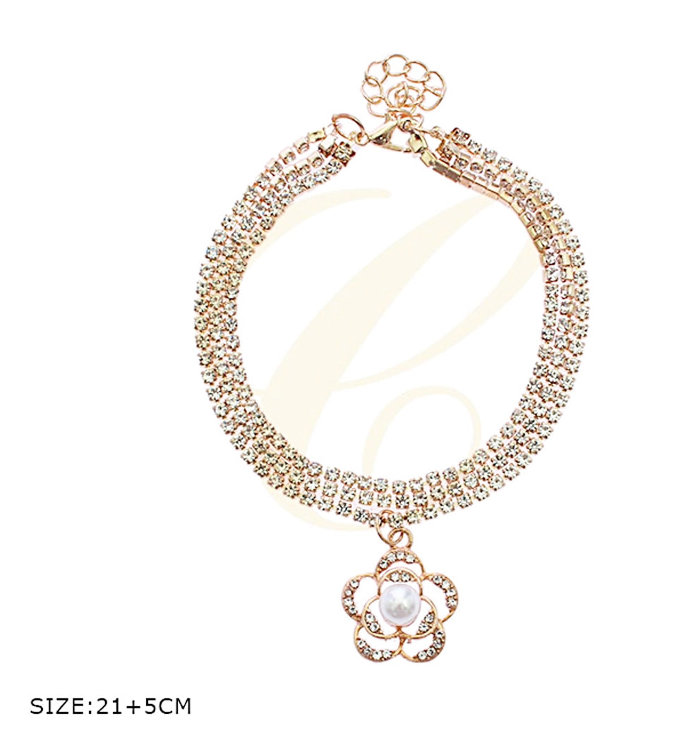 Dazzling Crystal & Pearl Flower Anklet