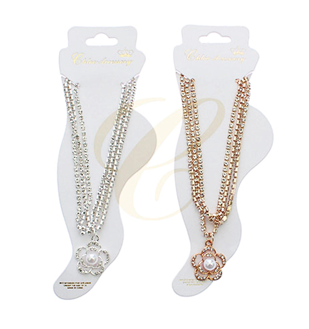 Dazzling Crystal & Pearl Flower Anklet