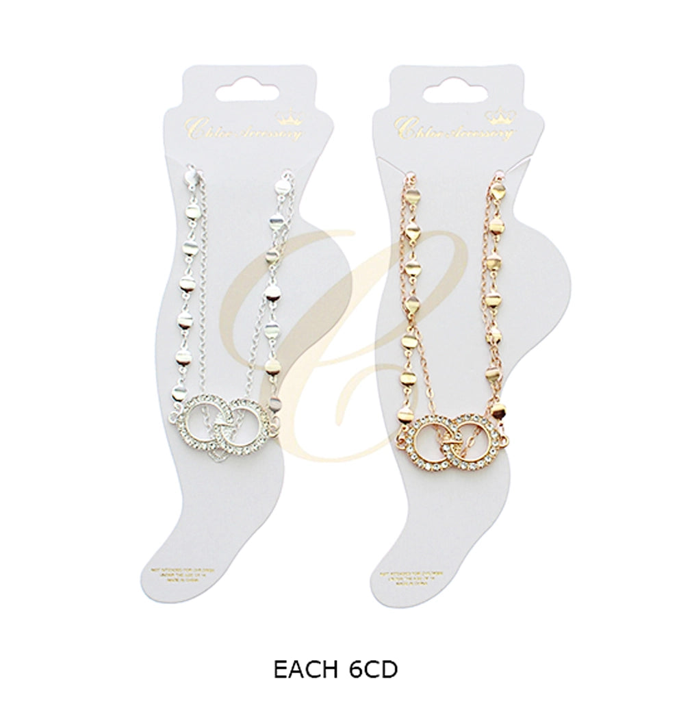 Chic Layered Heart Chain Anklet - Double Circle Charm
