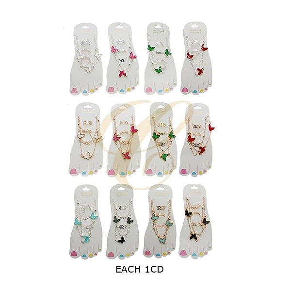 Elegant Butterfly Anklet & Adjustable Toe Ring Set – 4-Piece Summer Jewelry Set (RAK-0167R)