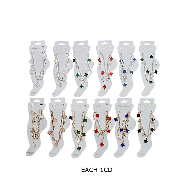 Elegant Double-Layer Clover Charm Anklet - Sparkling Rhinestone Ankle Bracelet (RAK-0171R)