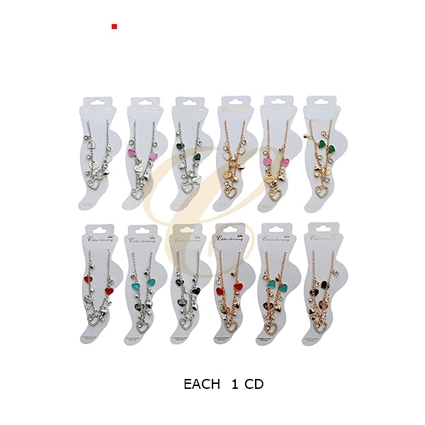 Charming Heart & Crystal Gold-Tone Anklet – Romantic Dangle Bracelet (RAK-0173R)