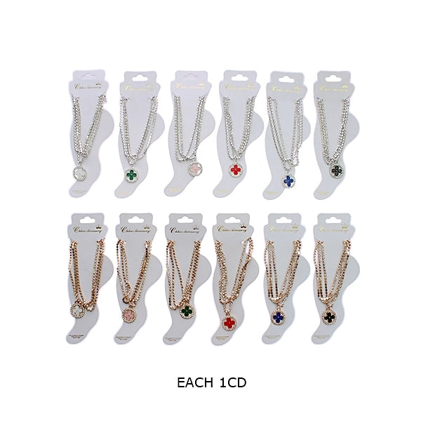 Elegant Clover Triple-Layer Rhinestone Anklet - Sparkling Boho Foot Jewelry (RAK-0176R)