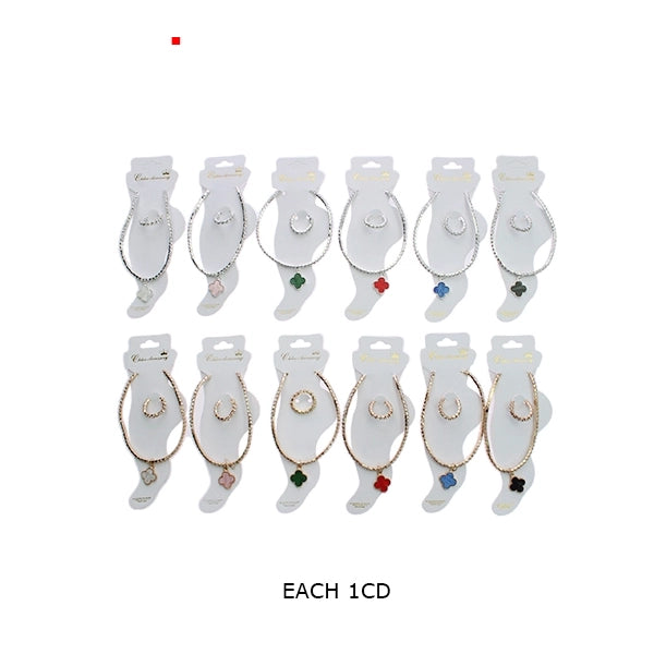 Sparkling Crystal Clover Anklet & Ring Set – Stretch Tennis Style Foot Jewelry (RAK-0184R)