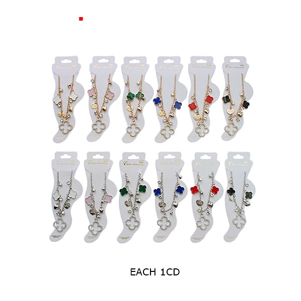 Charming Luck: Multi-Charm Clover & Heart Bracelet with Crystal Accents (RAK-0186R)