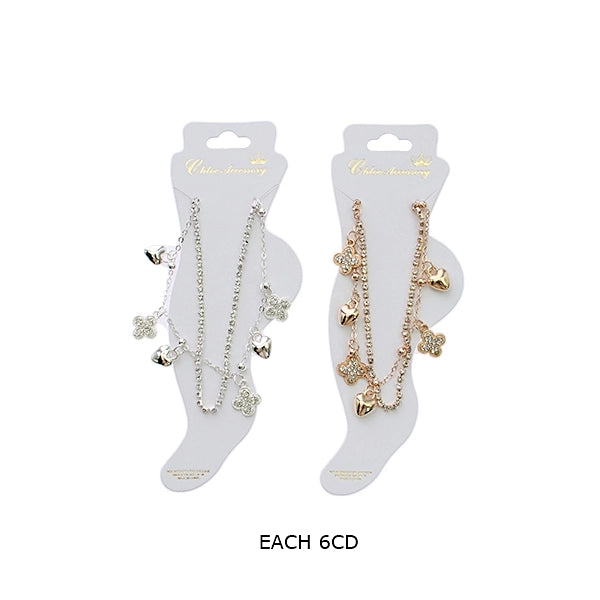 Double-Layer Crystal Charm Anklet – Heart & Clover Design (RAK-0190GS)