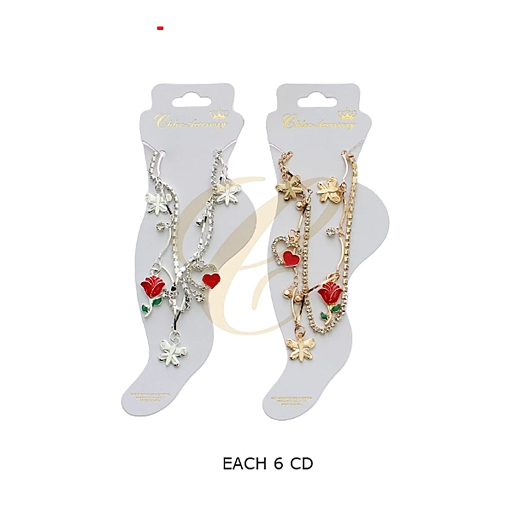 Vintage Romance Charm Bracelet – Rose, Heart & Butterfly Crystal Jewelry (RAK-0193GS)