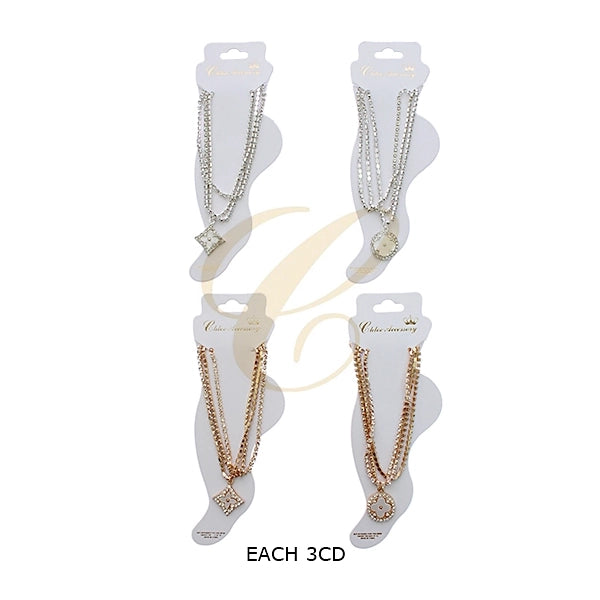 Elegant Multi-Strand Rhinestone Anklet with Clover Charm – Gold & Silver Color (RAK-0194GS)