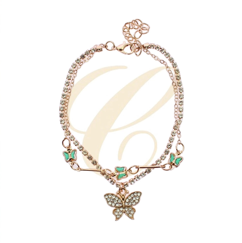 Elegant Dual-Layer Butterfly Anklet with Rhinestone Accents (RAK-0197GS)