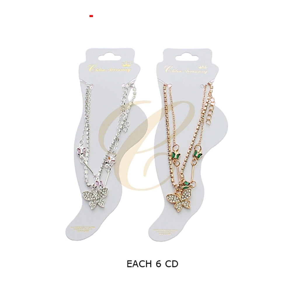 Elegant Dual-Layer Butterfly Anklet with Rhinestone Accents (RAK-0197GS)
