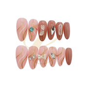 Press-On Nails Set – Almond Fake Nails with Rhinestone Gems, Bow Accents & French Tip Designs (Reusable Glue-On Artificial Nails) (RAN-0300R)