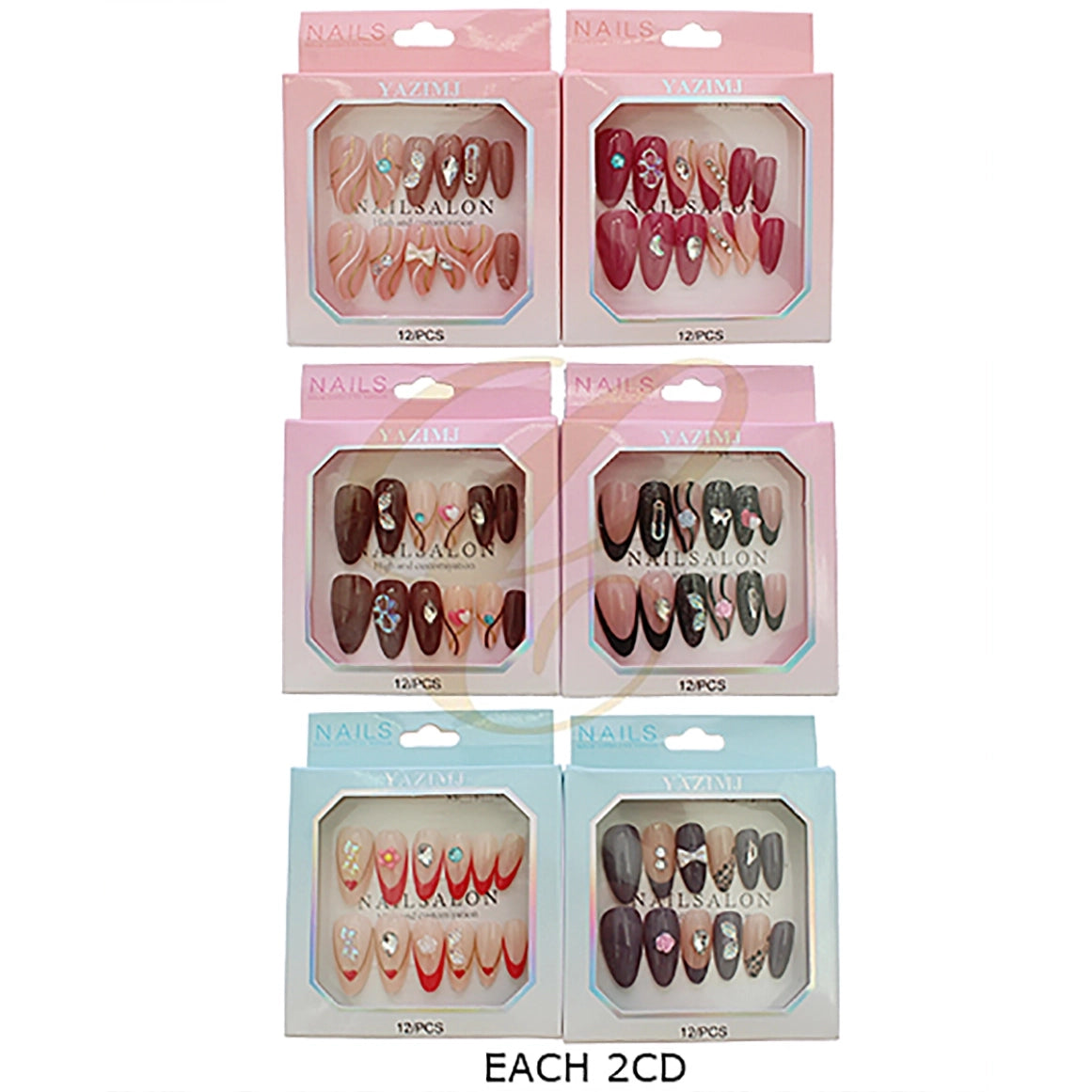 Press-On Nails Set – Almond Fake Nails with Rhinestone Gems, Bow Accents & French Tip Designs (Reusable Glue-On Artificial Nails) (RAN-0300R)