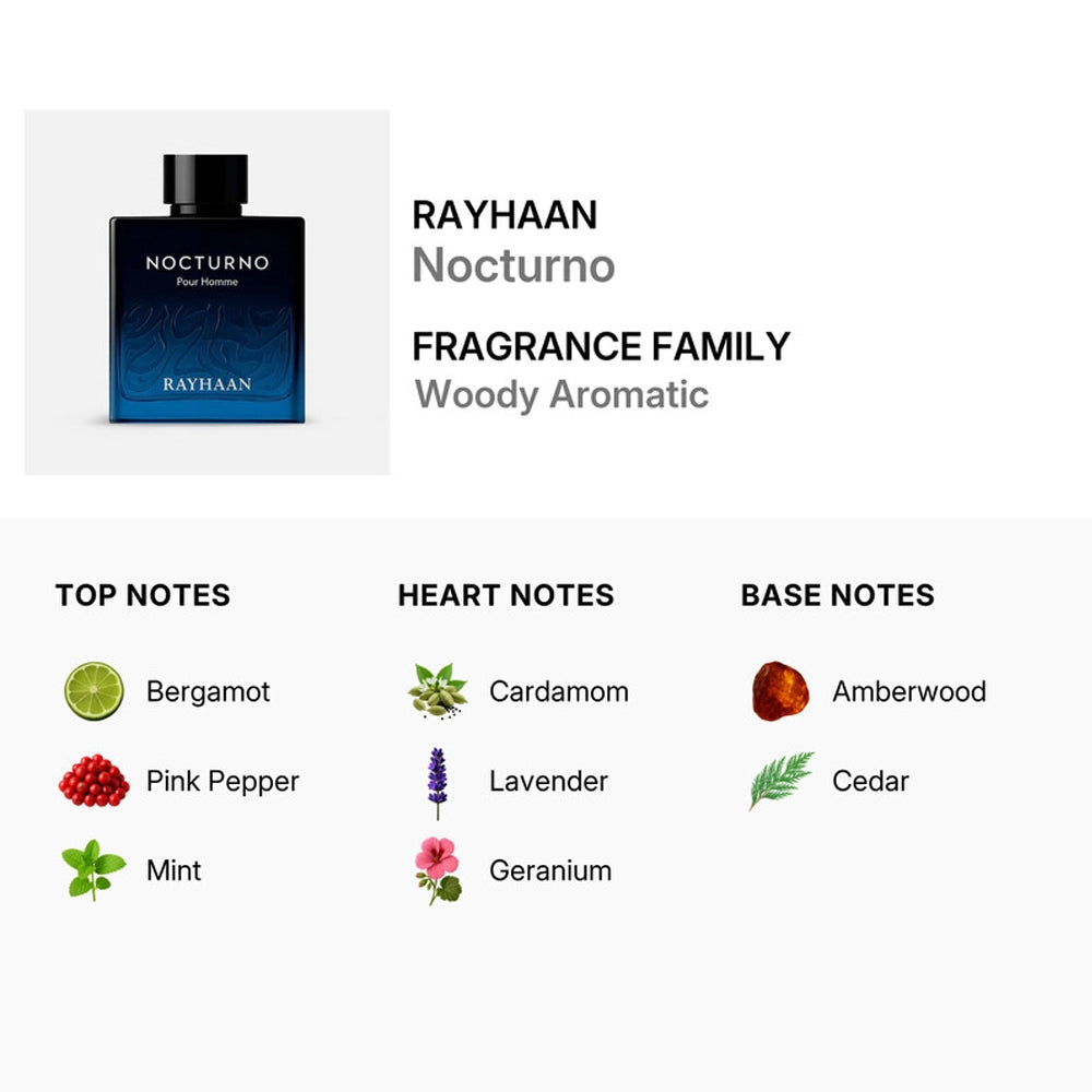Rayhaan Nocturno Eau de Parfum (3.4 oz / 100 ml) – Luxury Men's Middle Eastern Woody Aromatic Fragrance