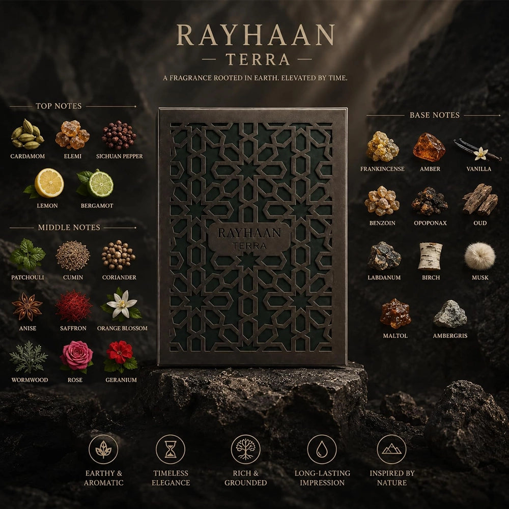 Rayhaan Terra Eau De Parfum 3.4 oz / 100 ml - Unisex Amber Spicy Fragrance