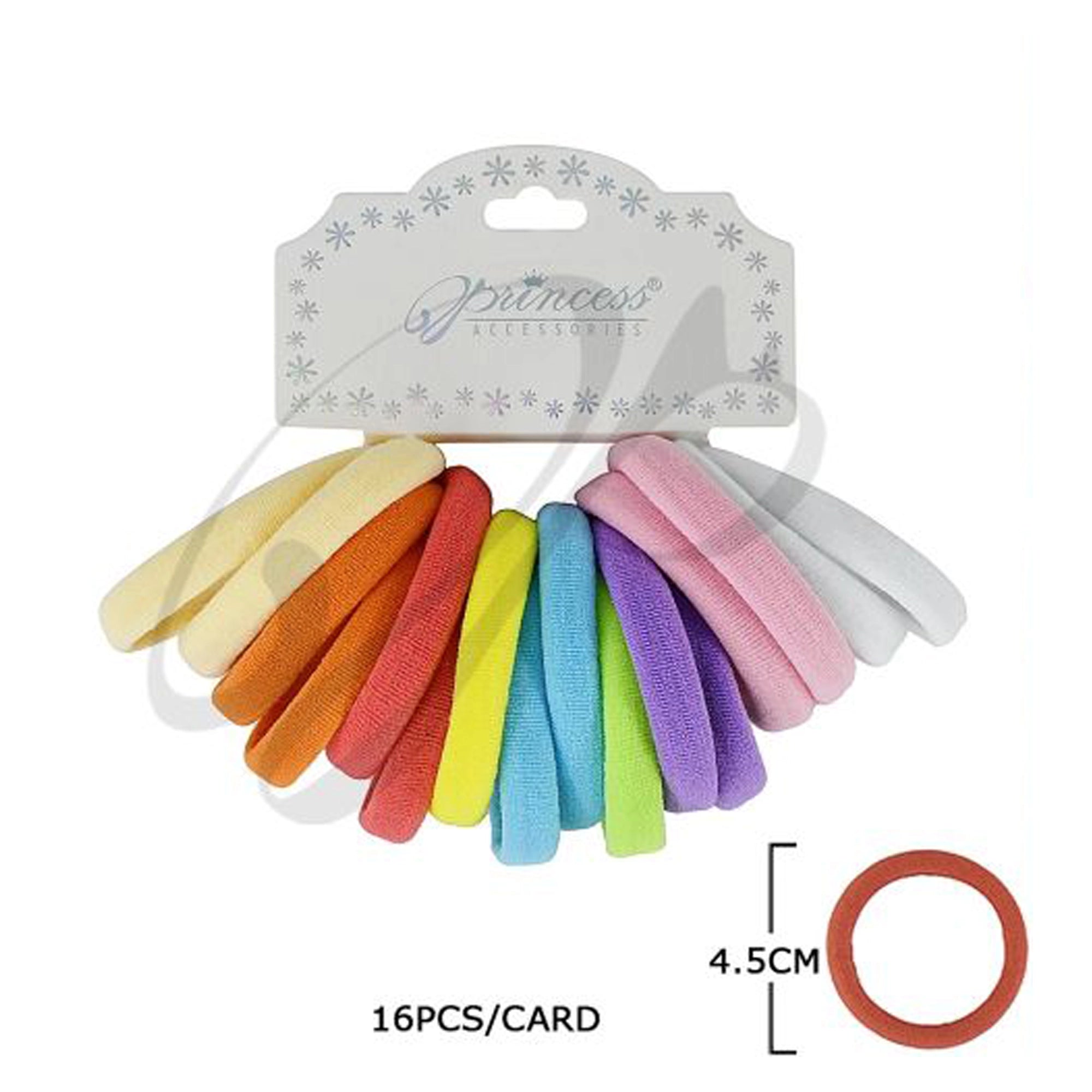 16pc Multi-Color Seamless Elastic Hair Ties – 4.5cm Soft Cotton Stretch Ponytail Holders for Girls & Women (RB-010PH)