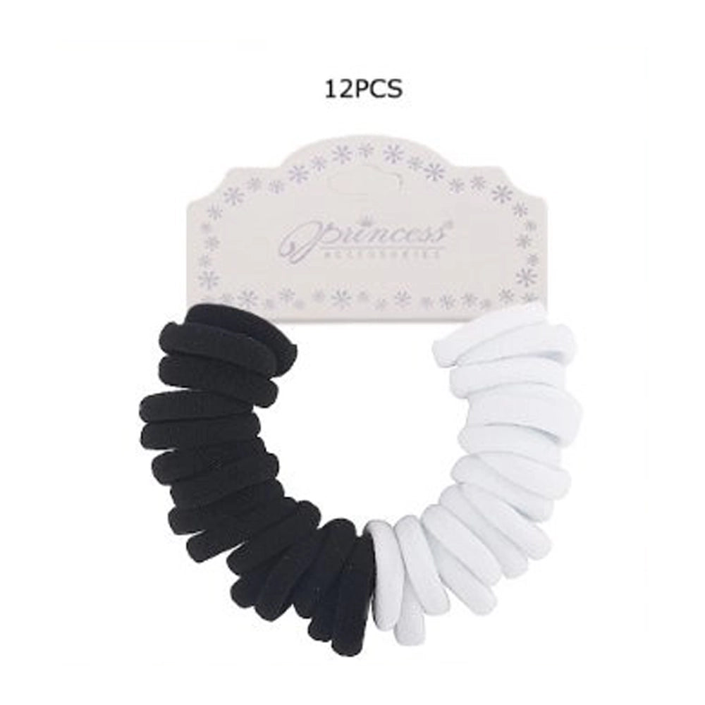 No-Crease Cotton Stretch Hair Ties – 30 Piece Bulk Set – Black & White Seamless Ponytail Holders (RB-32002BW)