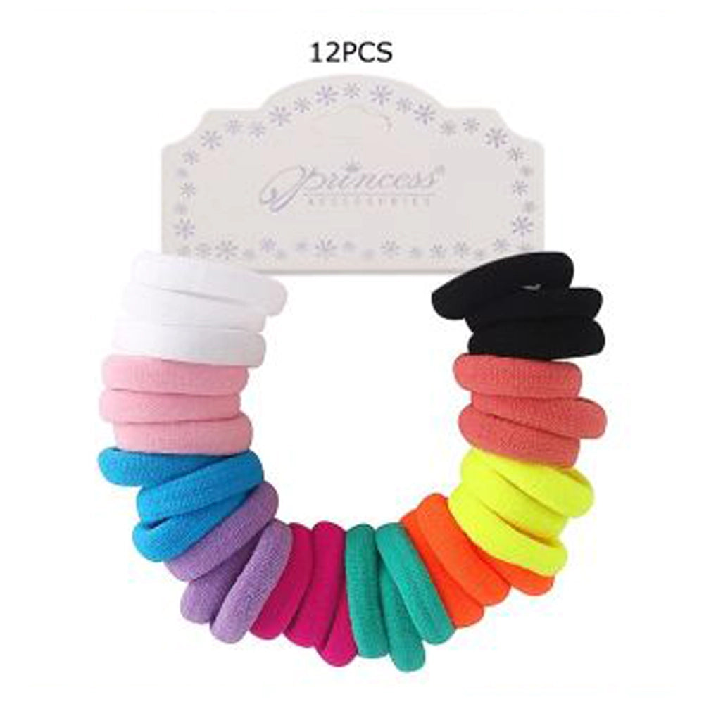 Seamless Cotton Elastic Hair Ties - 30pc/12pc Vibrant Multi-Color Pony Tail Holders (RB-32002M)