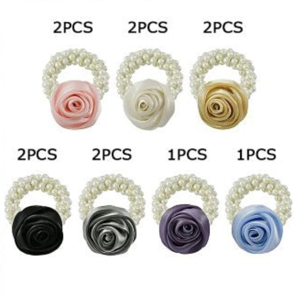 Elegant Satin Rose & Pearl Elastic Hair Scrunchie - Romantic Floral Wristlet (RB-51265M)