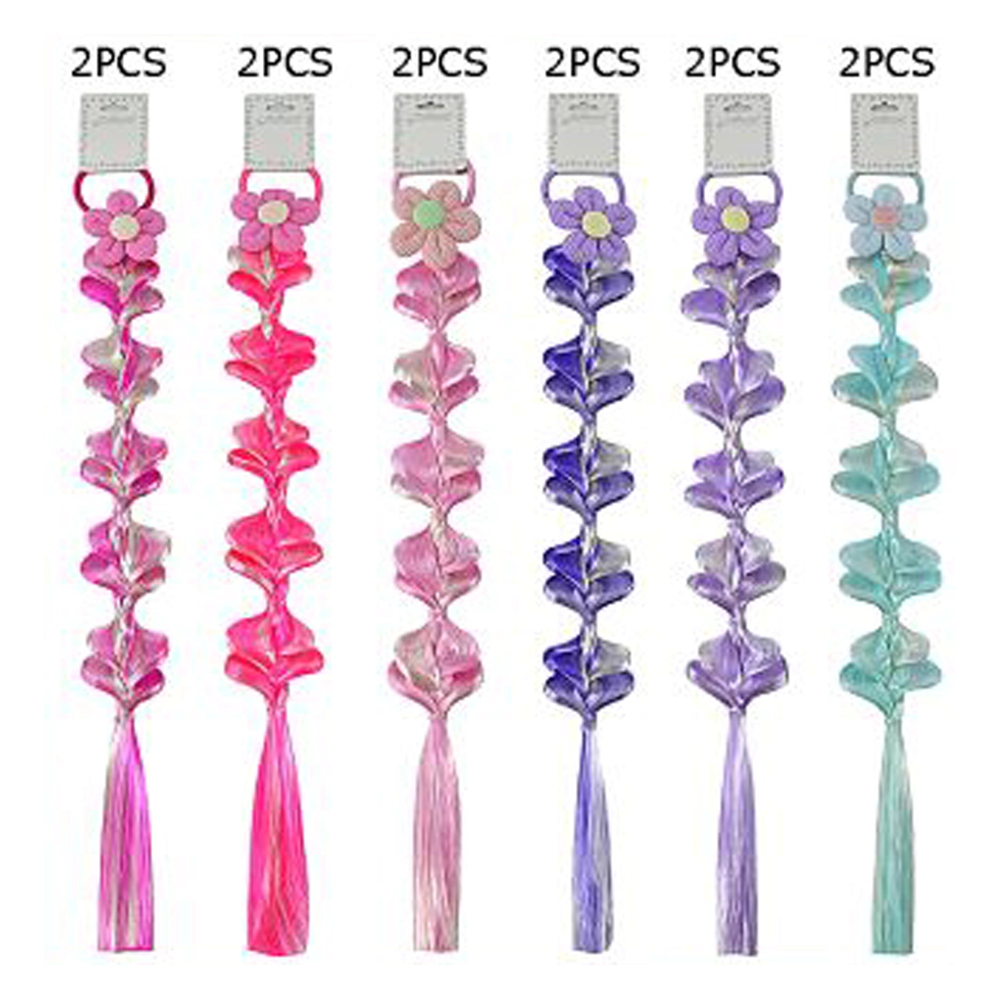 39cm Kids Colorful Floral Hair Extensions - Gradient Braided Ponytail with Elastic Band (RB-51267M)