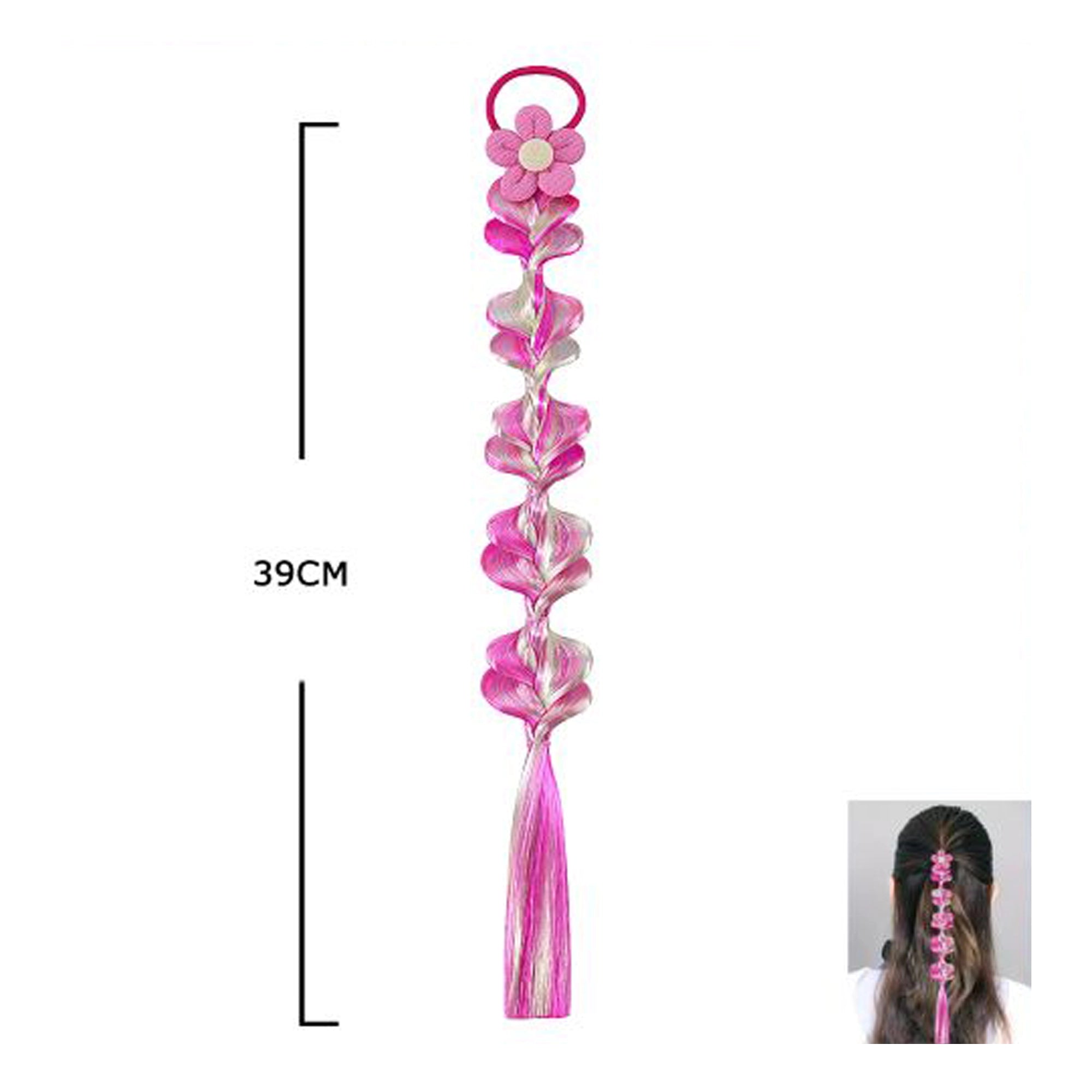 39cm Kids Colorful Floral Hair Extensions - Gradient Braided Ponytail with Elastic Band (RB-51267M)