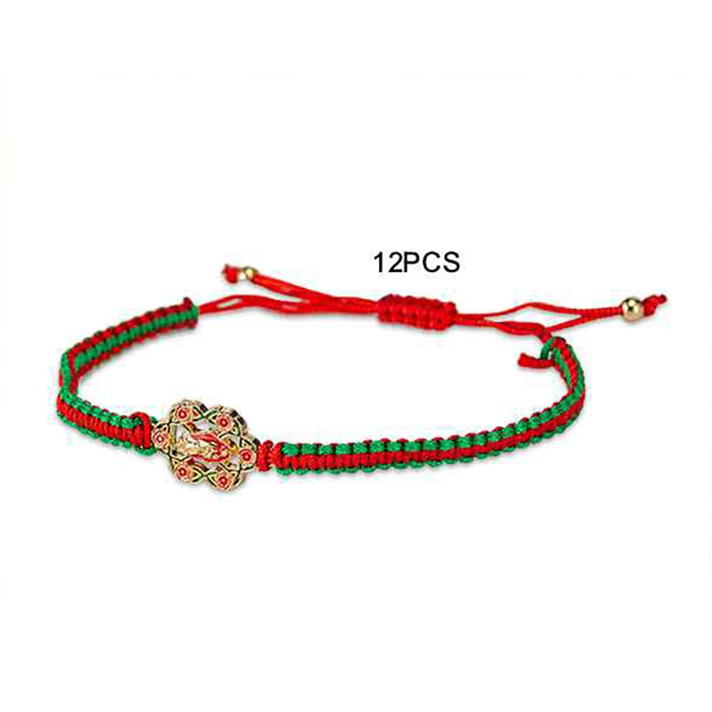 Our Lady of Guadalupe Red and Green Braided String Bracelet – Adjustable Virgin Mary Charm Protection Jewelry, 12-Piece Pack (RB20)