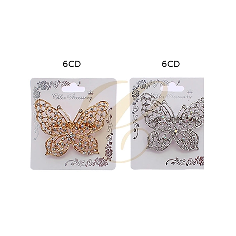 Sparkling Filigree Butterfly Crystal Rhinestone Brooch Pin 5.5cm | Gold & Silver Metallic Butterfly Lapel Pin Assortment (12 Pack Bulk) | RBC-0042GS