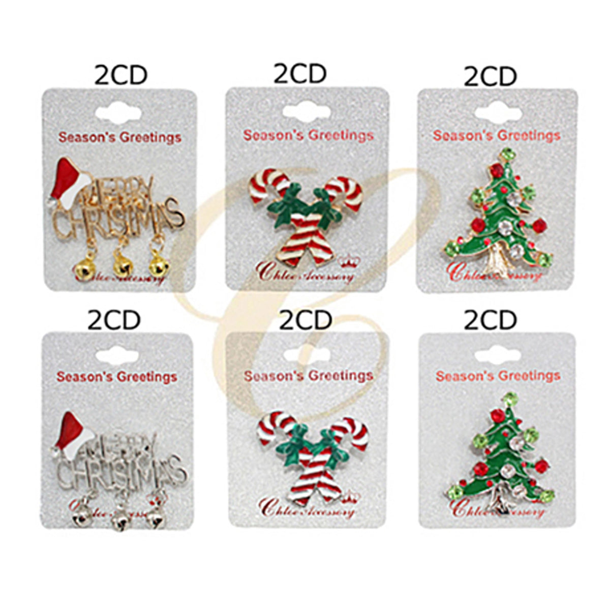 Festive Christmas Enamel & Crystal Rhinestone Brooch Pin Set 4CM | Holiday Christmas Tree, Candy Canes & "Merry Christmas" Lapel Pin Assortment (12 Pack Bulk)  RBC-0051GS