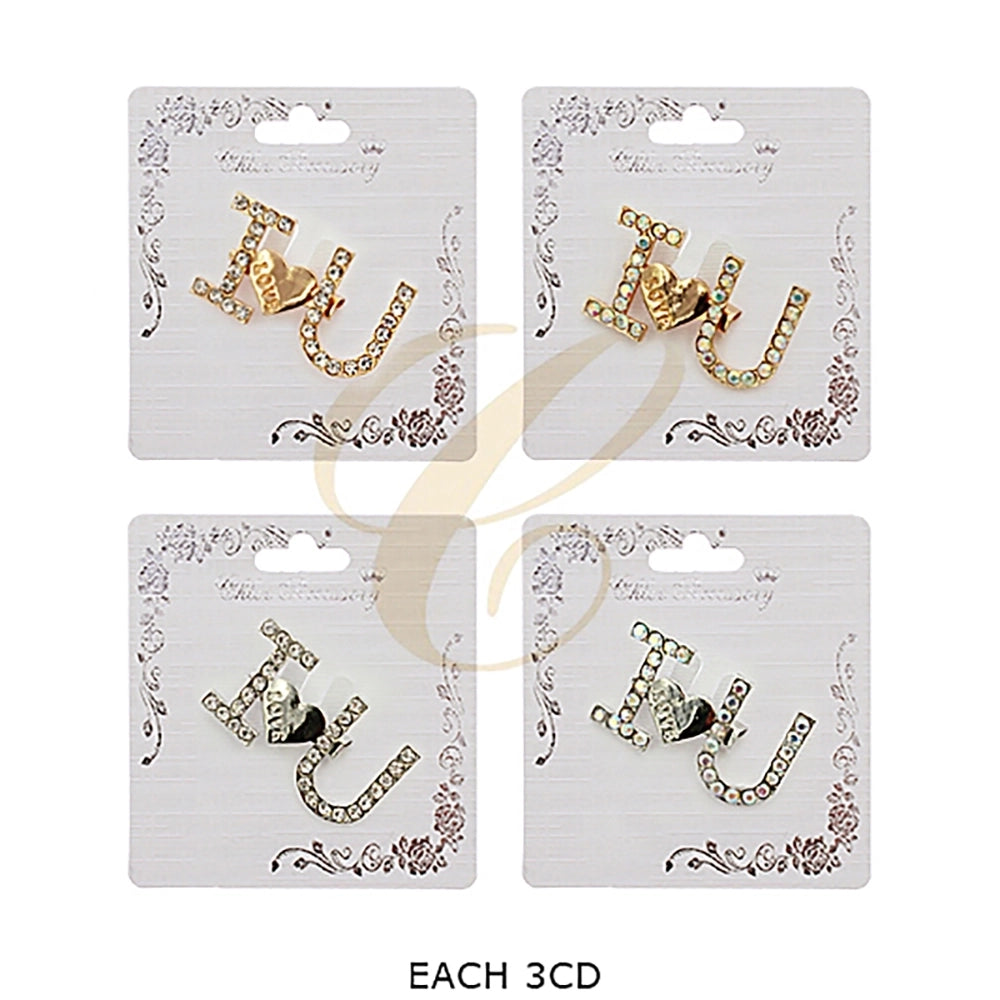 Sparkling "I Love U" Crystal Brooch – Elegant Gold & Silver Heart Pin (RBC-0080GS)