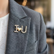 Sparkling "I Love U" Crystal Brooch – Elegant Gold & Silver Heart Pin (RBC-0080GS)