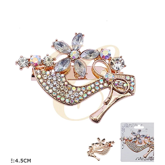 High Heel Shoe Floral Crystal Rhinestone Brooch Pin 4.5cm | Glamorous Stiletto Lapel Pin Assortment (12 Pack Bulk) RBC-0139GS