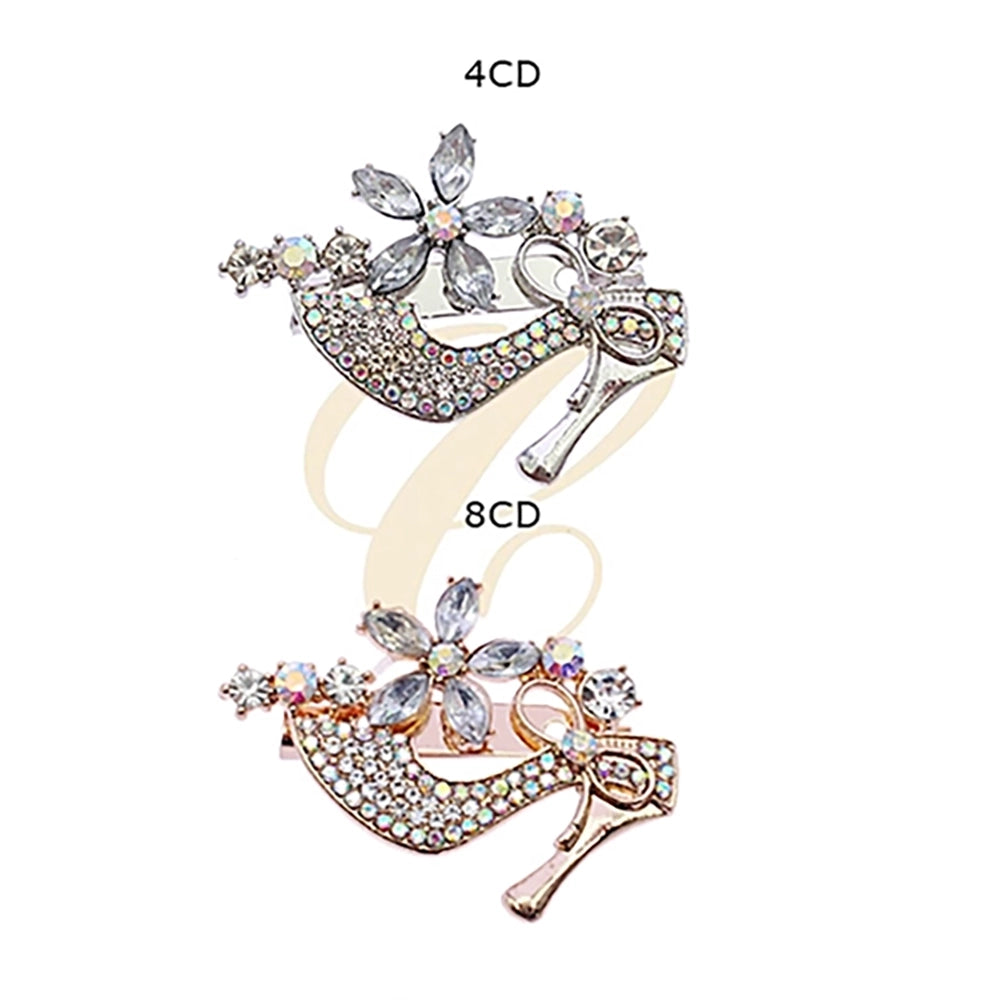 High Heel Shoe Floral Crystal Rhinestone Brooch Pin 4.5cm | Glamorous Stiletto Lapel Pin Assortment (12 Pack Bulk) RBC-0139GS