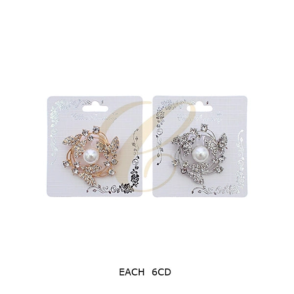 Butterfly & Pearl Crystal Brooch – Elegant Rhinestone Floral Wreath Lapel Pin for Weddings, Galas, and Formal Wear (Gold & Silver Finish) (RBC-0149GS)