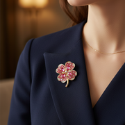 Sparkling Four-Leaf Clover Rhinestone Brooch Pin – Crystal Lucky Clover Badge for Scarf, Dress, Coat & Lapel (4cm) (RBC-0187R)