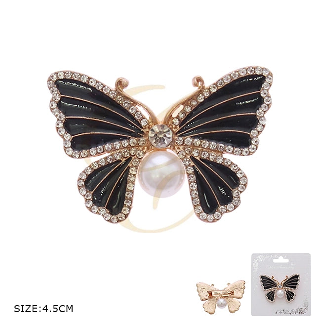 Sparkling Butterfly Enamel Hair Clip with Faux Pearl Accent (RBC-0188R)