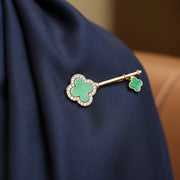 Quatrefoil Key Brooch Pin – Sparkling Crystal & Enamel Lucky Clover Charm Accessory (RBC-0233R6)