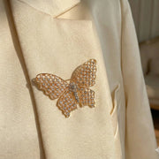 Crystal and Pearl Butterfly Brooch – Vintage Filigree Silver & Gold Tone Pin – 5.5cm (RBC-0234GS)