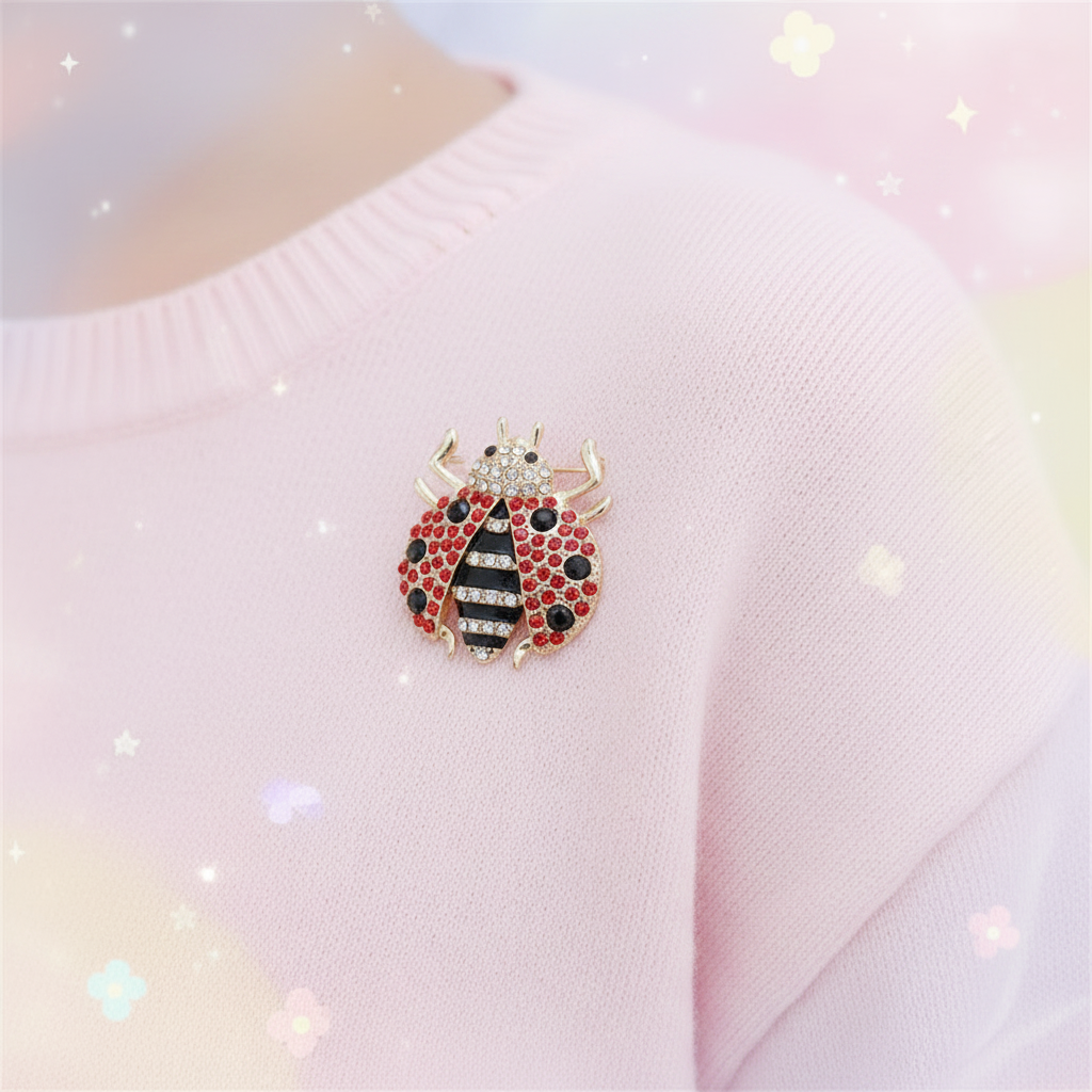 Sparkling Crystal Ladybug Brooch Pin – Elegant Rhinestone Insect Jewelry (RBC-0273GS)