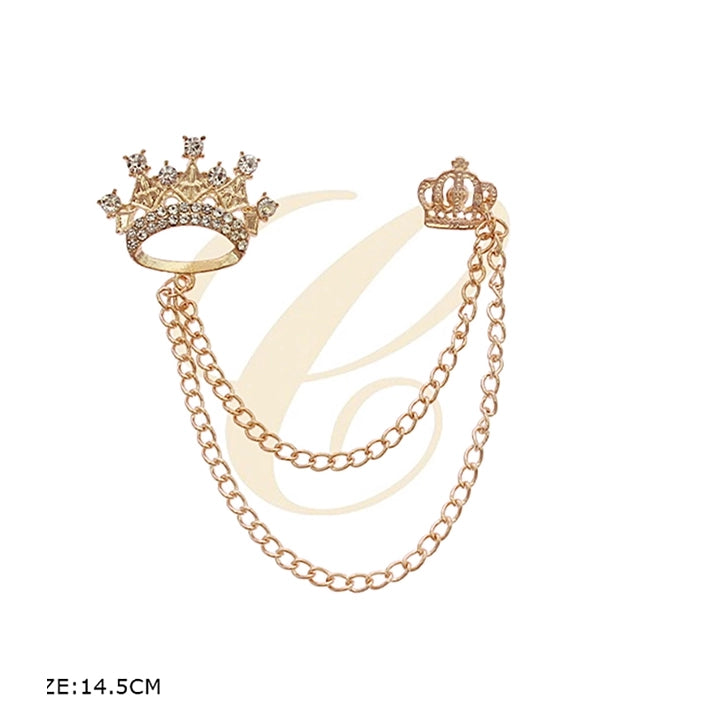 Royal Crown Double Brooch Collar Pin with Hanging Chain | Crystal Rhinestone Crown Collar Chain Brooch Assortment (12 Pack Bulk) (RBC-0287GS