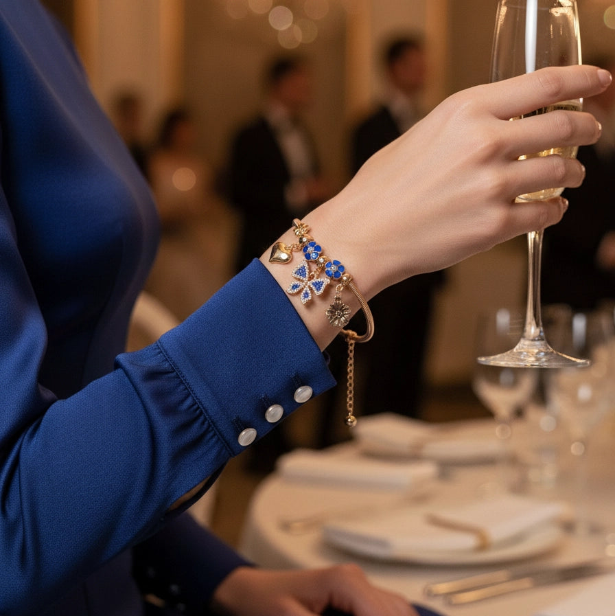 Dainty Multicolor Blossom Charm Bangle - Spring Wire Bracelet
